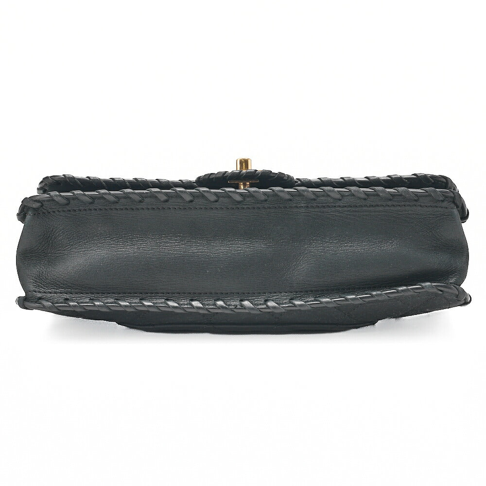 CHANEL Sparkle Leather Matelasse Braided Chain Shoulder Black Gold-Tone Hardware, Pre-Owned