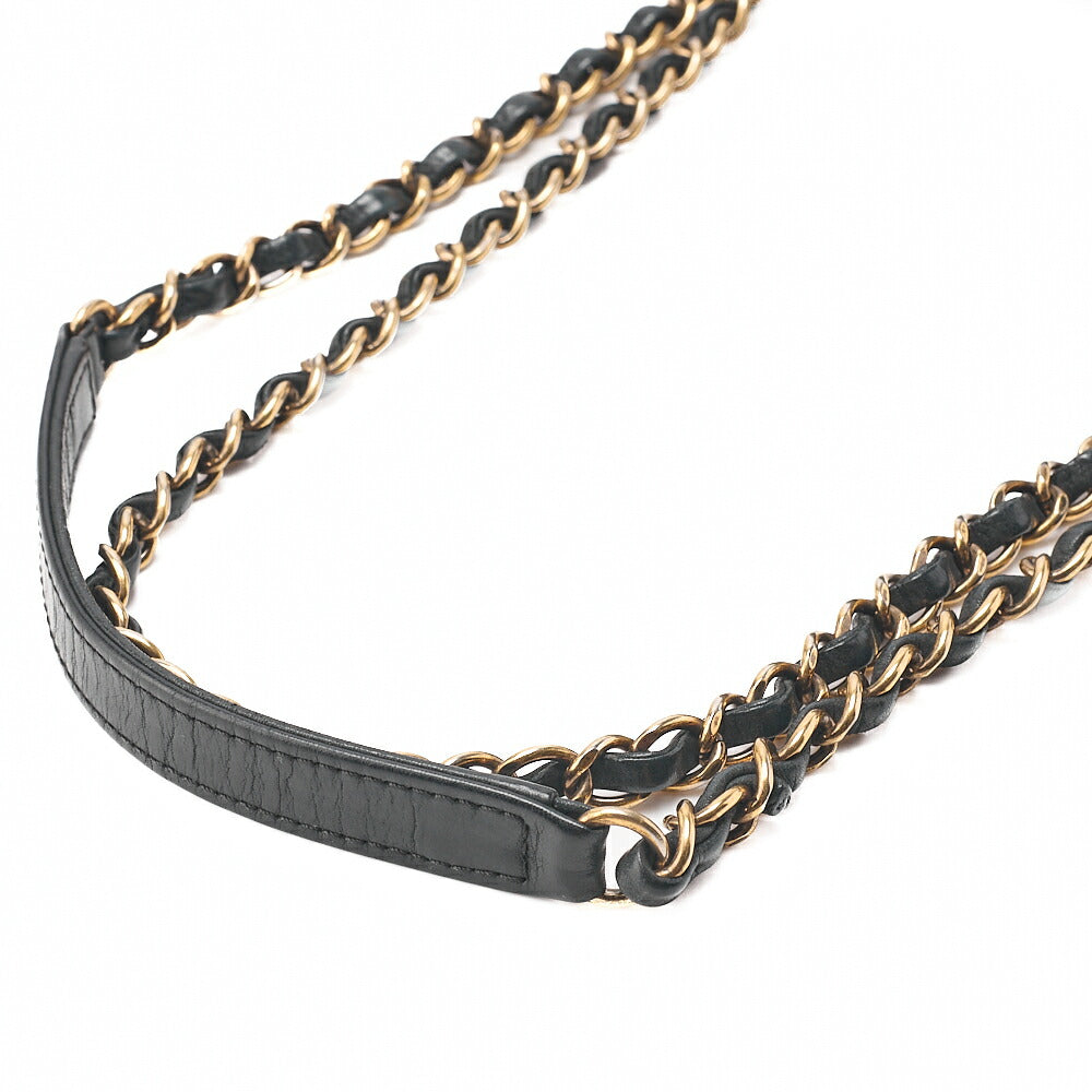 CHANEL Sparkle Leather Matelasse Braided Chain Shoulder Black Gold-Tone Hardware, Pre-Owned