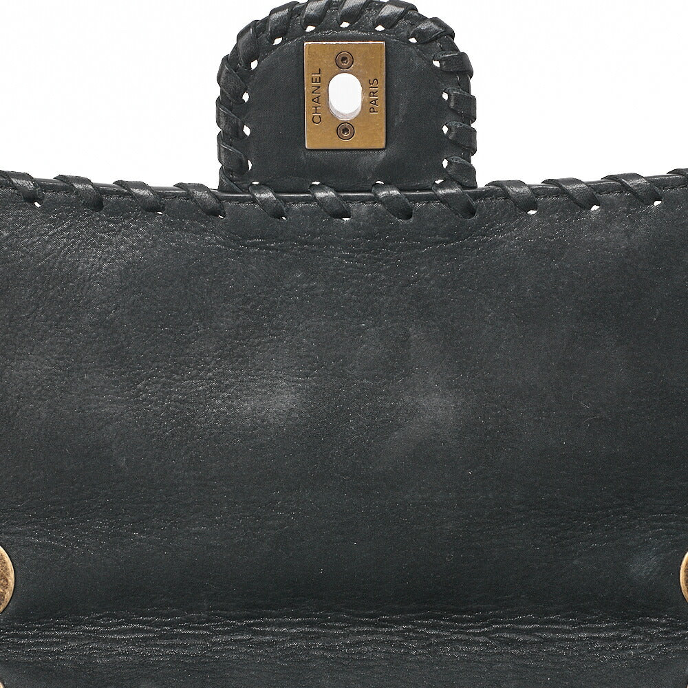 CHANEL Sparkle Leather Matelasse Braided Chain Shoulder Black Gold-Tone Hardware, Pre-Owned