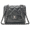 CHANEL Lambskin Mini Matelasse Single Chain Shoulder Black Silver-Tone Hardware, Pre-Owned
