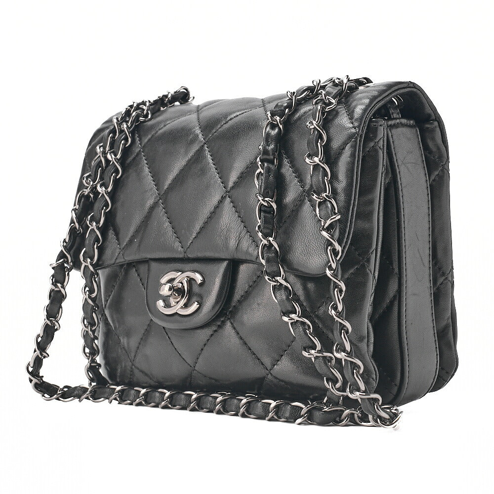 CHANEL Lambskin Mini Matelasse Single Chain Shoulder Black Silver-Tone Hardware, Pre-Owned