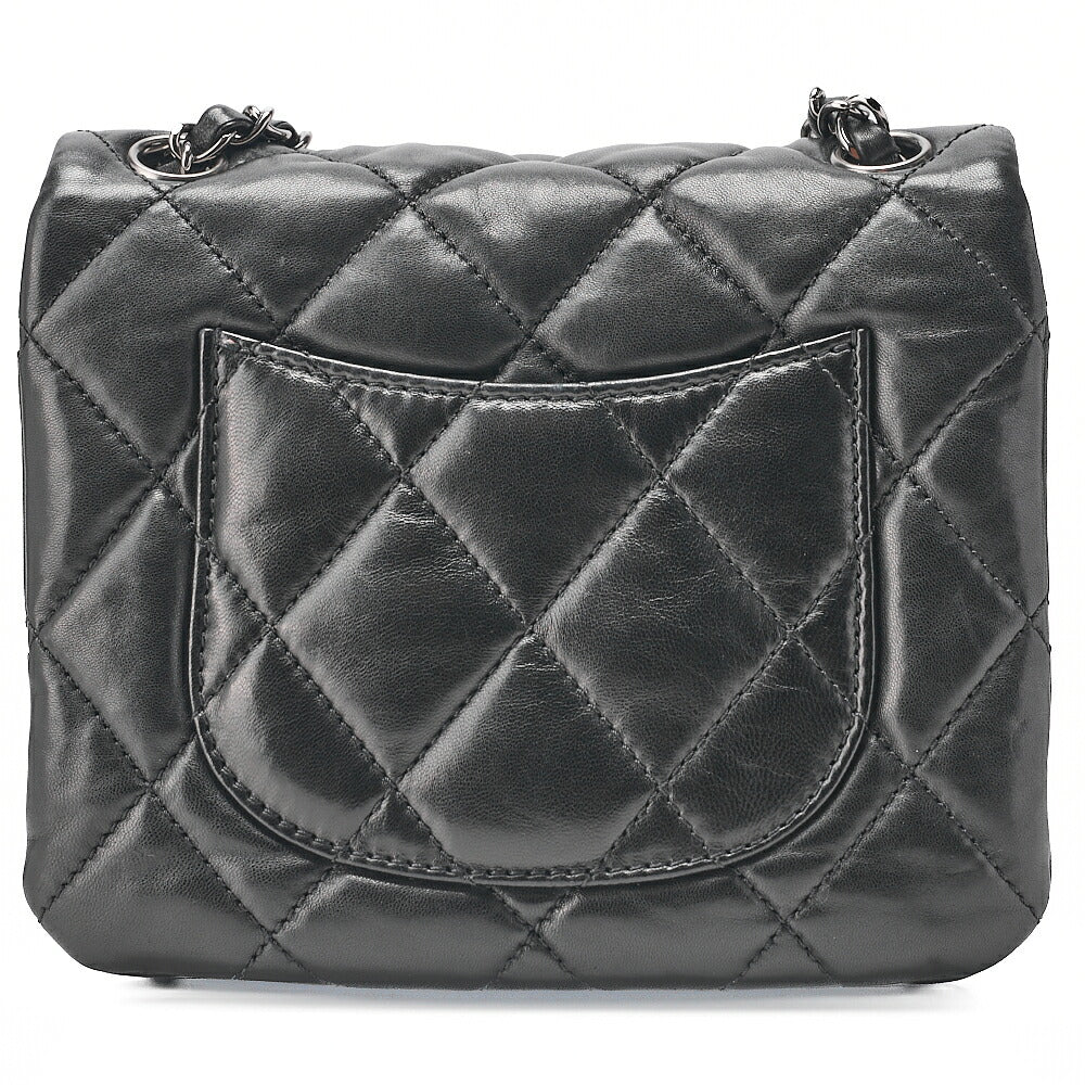 CHANEL Lambskin Mini Matelasse Single Chain Shoulder Black Silver-Tone Hardware, Pre-Owned