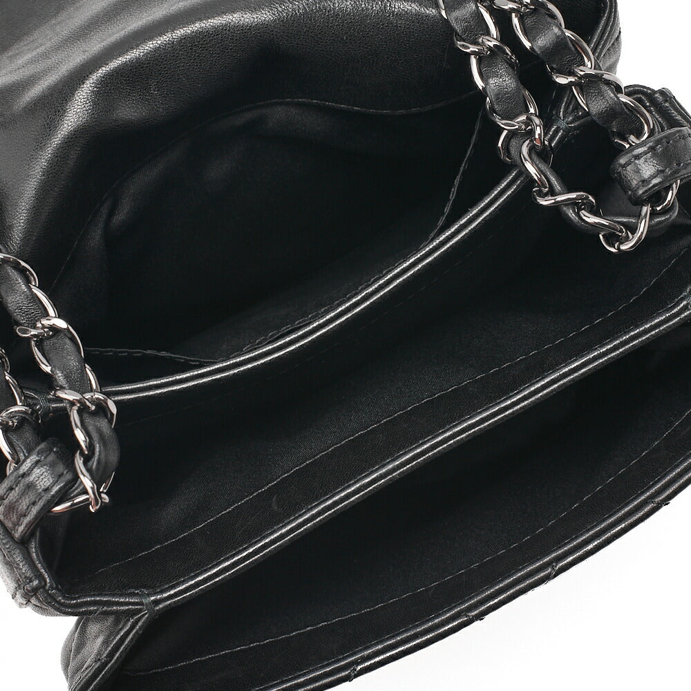 CHANEL Lambskin Mini Matelasse Single Chain Shoulder Black Silver-Tone Hardware, Pre-Owned