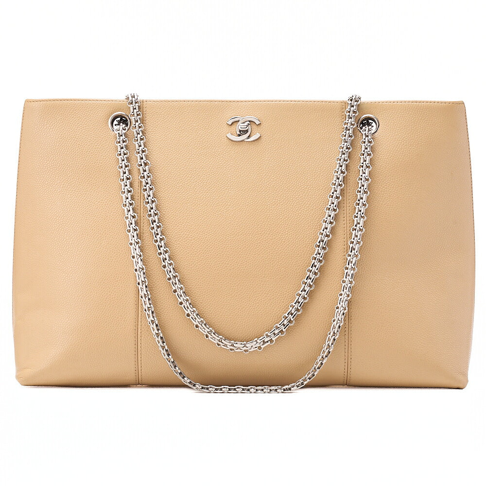 CHANEL Coco Mark 2.55 Chain Shoulder Caviar Skin Beige Silver-Tone Hardware, Pre-Owned