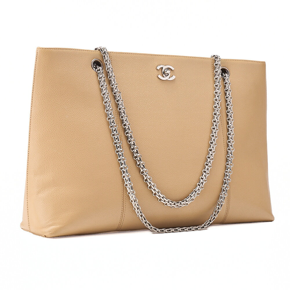 CHANEL Coco Mark 2.55 Chain Shoulder Caviar Skin Beige Silver-Tone Hardware, Pre-Owned