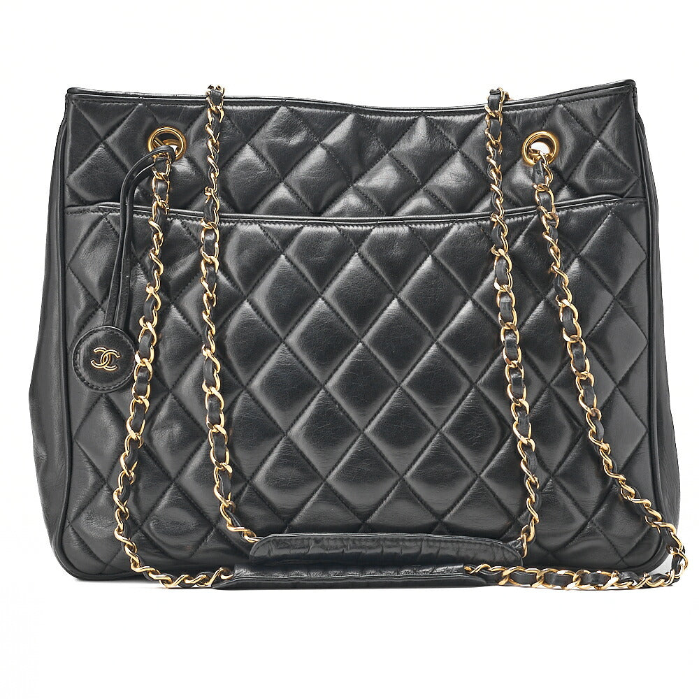 CHANEL Matelasse Double Chain Shoulder with Pull Charm Lambskin Black Gold-Tone Hardware, Pre-Owned
