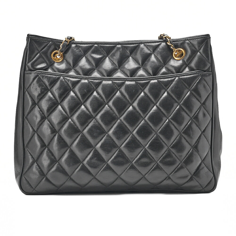 CHANEL Matelasse Double Chain Shoulder with Pull Charm Lambskin Black Gold-Tone Hardware, Pre-Owned