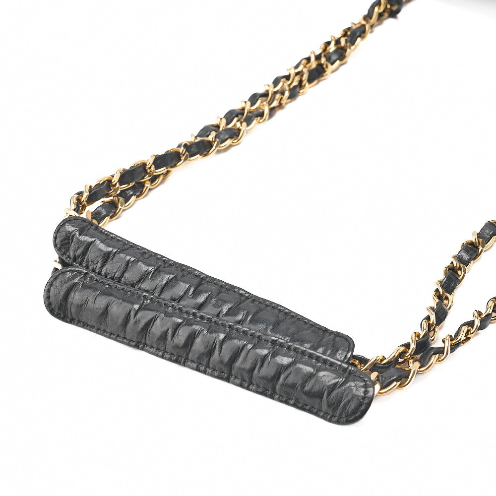 CHANEL Matelasse Double Chain Shoulder with Pull Charm Lambskin Black Gold-Tone Hardware, Pre-Owned