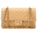 CHANEL Lambskin Matelasse Double Flap 25cm Chain Shoulder Beige Gold-Tone Hardware, Pre-Owned