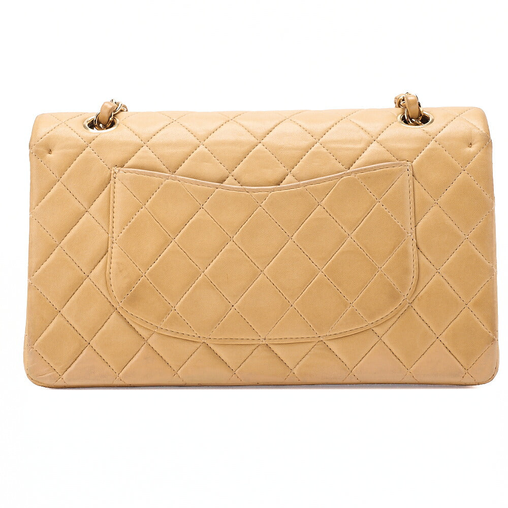 CHANEL Lambskin Matelasse Double Flap 25cm Chain Shoulder Beige Gold-Tone Hardware, Pre-Owned