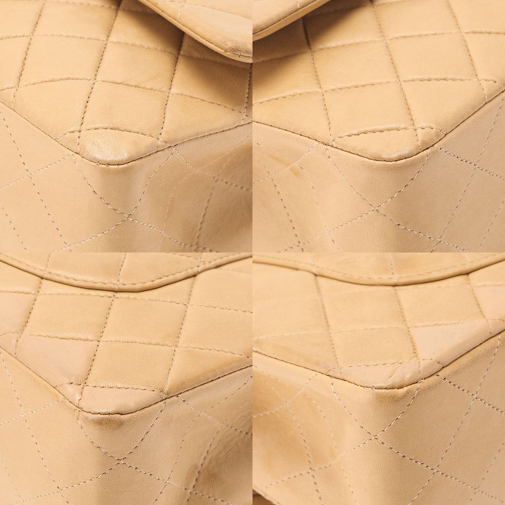 CHANEL Lambskin Matelasse Double Flap 25cm Chain Shoulder Beige Gold-Tone Hardware, Pre-Owned
