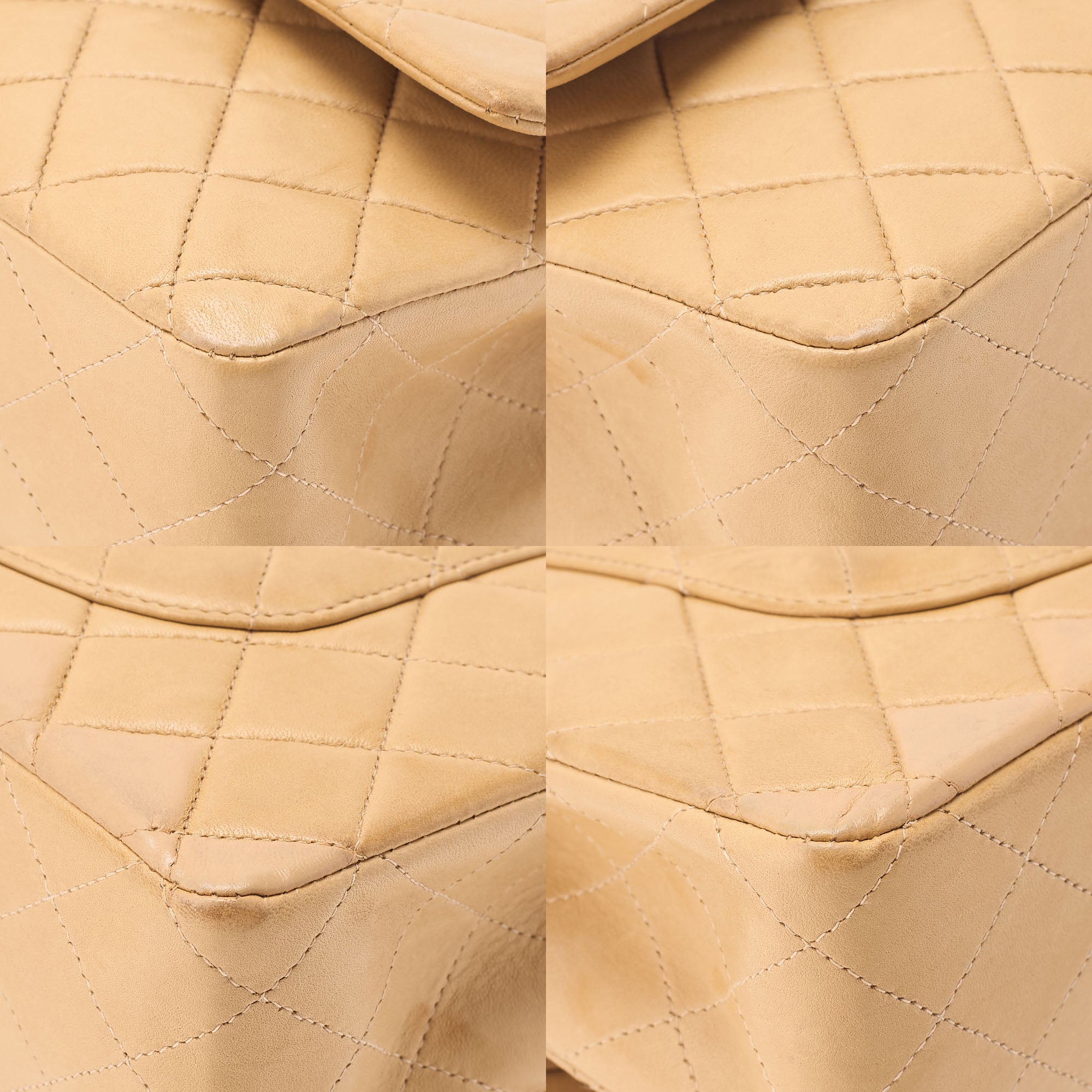 CHANEL Lambskin Matelasse Double Flap 25cm Chain Shoulder Beige Gold-Tone Hardware, Pre-Owned