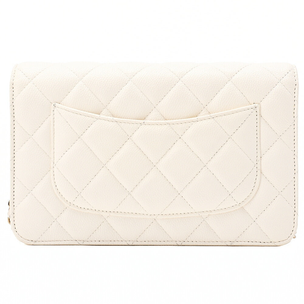 CHANEL Chanel Matelasse Chain Wallet Caviar Skin White Gold-Tone Hardware, Pre-Owned