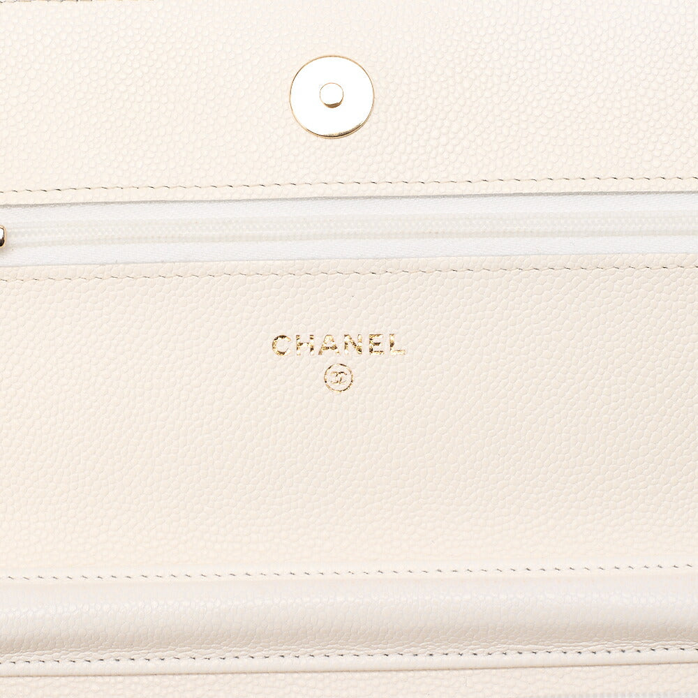 CHANEL Chanel Matelasse Chain Wallet Caviar Skin White Gold-Tone Hardware, Pre-Owned