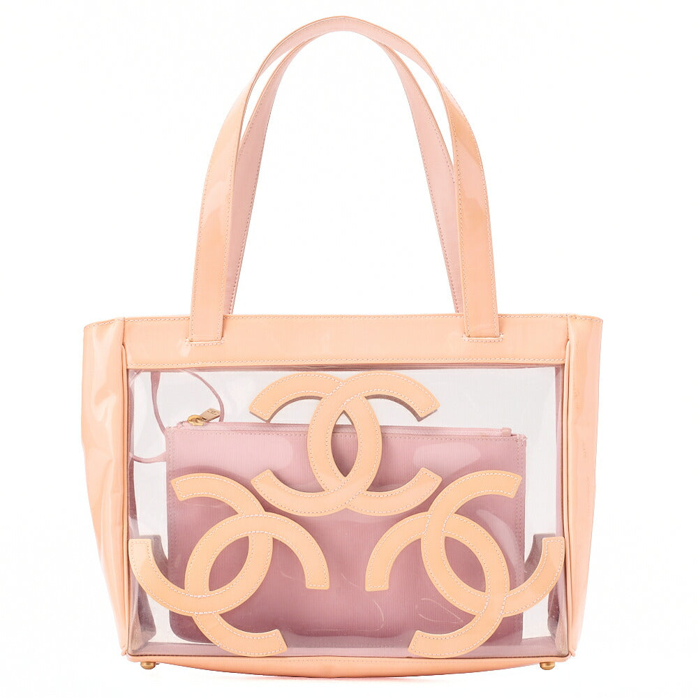 CHANEL Vinyl Triple Coco Flower Beach Bag Handbag Beige Gold-Tone Hardware, Pre-Owned