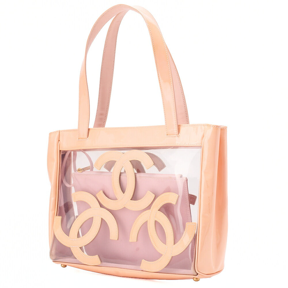 CHANEL Vinyl Triple Coco Flower Beach Bag Handbag Beige Gold-Tone Hardware, Pre-Owned