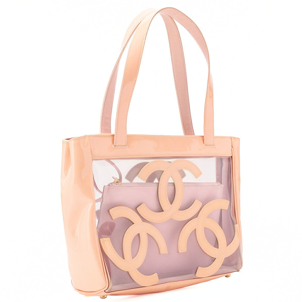 CHANEL Vinyl Triple Coco Flower Beach Bag Handbag Beige Gold-Tone Hardware, Pre-Owned
