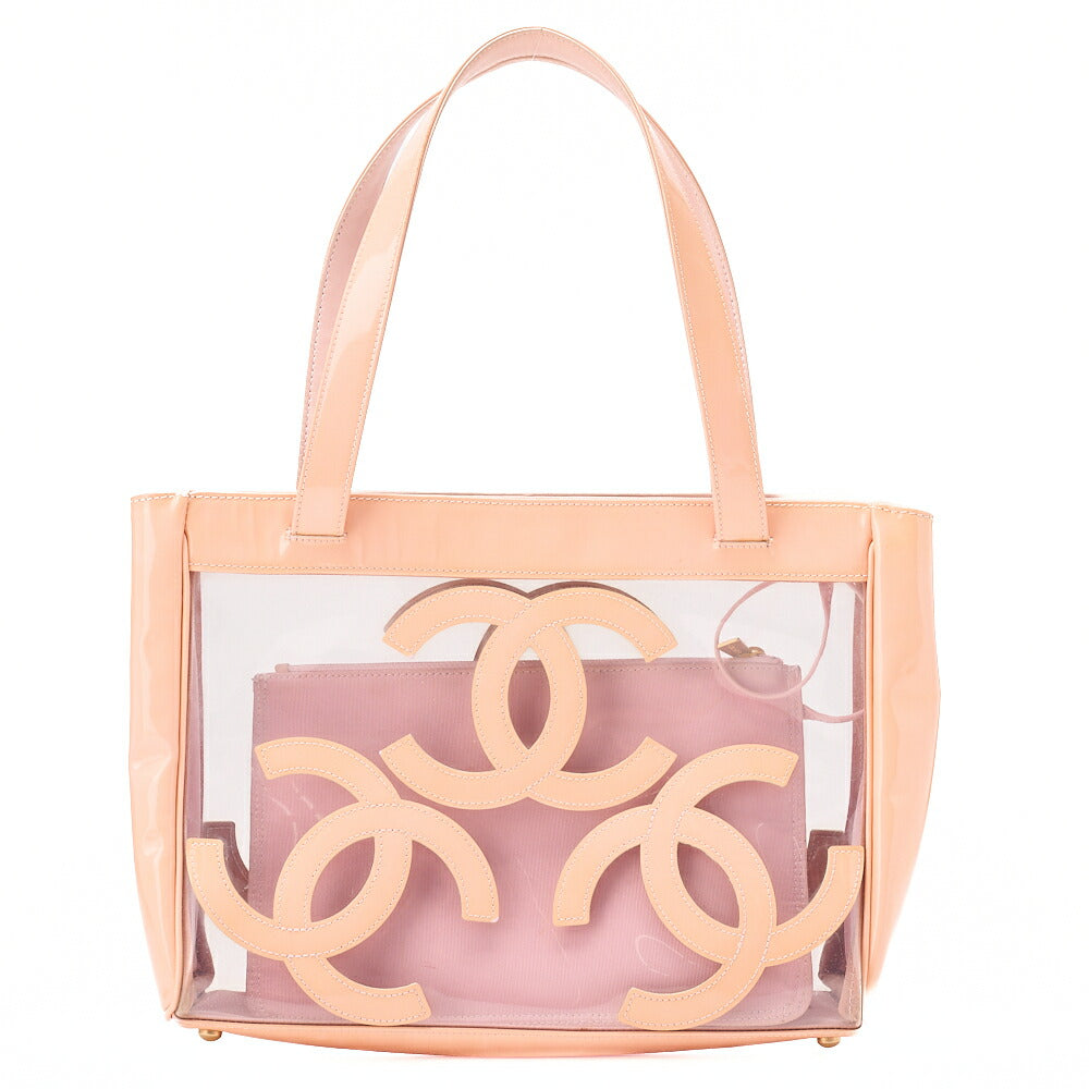 CHANEL Vinyl Triple Coco Flower Beach Bag Handbag Beige Gold-Tone Hardware, Pre-Owned