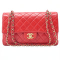 CHANEL Chain Shoulder Bag Matelasse Lambskin Double Flap 25 Turn Lock  Red  Gold-Tone Hardware, Pre-Owned