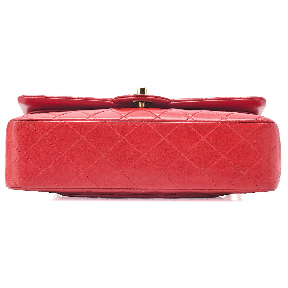 CHANEL Chain Shoulder Bag Matelasse Lambskin Double Flap 25 Turn Lock  Red  Gold-Tone Hardware, Pre-Owned