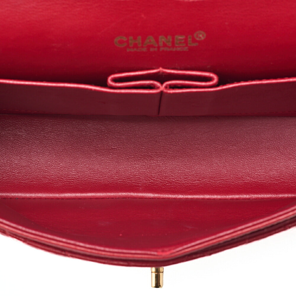CHANEL Chain Shoulder Bag Matelasse Lambskin Double Flap 25 Turn Lock  Red  Gold-Tone Hardware, Pre-Owned