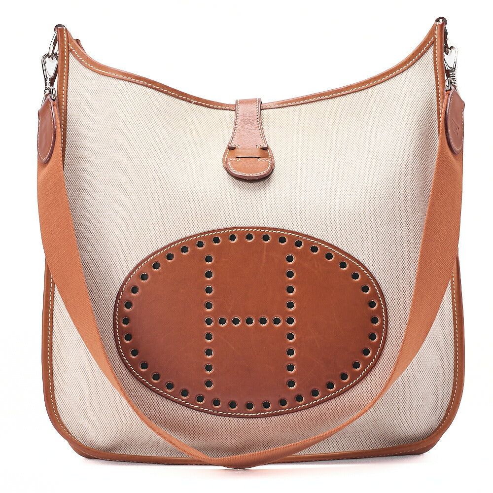 HERMES Hermes Evelyn GM 1-En Shoulder Bag Toile x Balenia Brown Silver-Tone Hardware, Pre-Owned