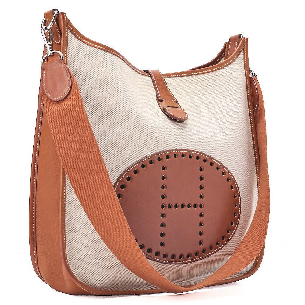 HERMES Hermes Evelyn GM 1-En Shoulder Bag Toile x Balenia Brown Silver-Tone Hardware, Pre-Owned