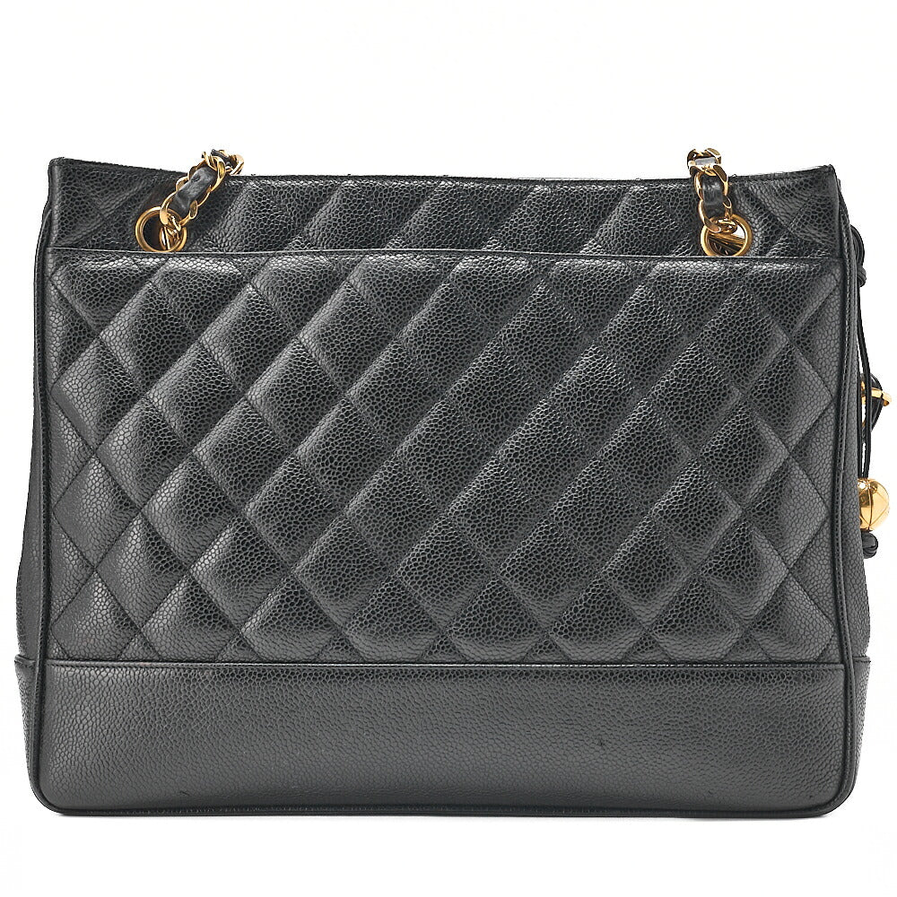 CHANEL Shoulder Bag Chain Tote Bag Caviar Skin Matelasse Ball Charm Black Gold-Tone Hardware, Pre-Owned