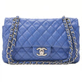 CHANEL Soft Caviar Skin Matelasse Double Flap 25cm Chain Shoulder Navy Silver-Tone Hardware, Pre-Owned