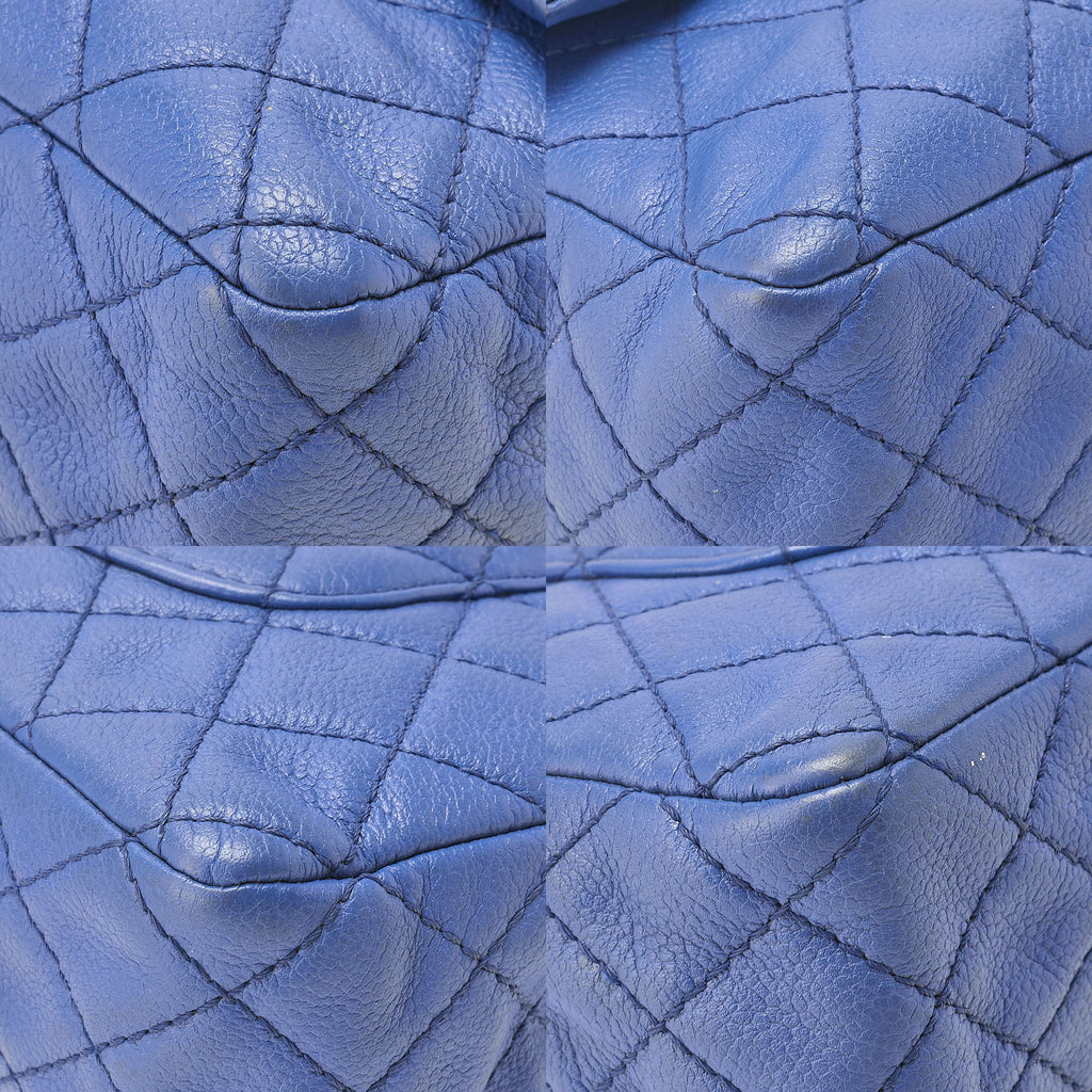 CHANEL Soft Caviar Skin Matelasse Double Flap 25cm Chain Shoulder Navy Silver-Tone Hardware, Pre-Owned
