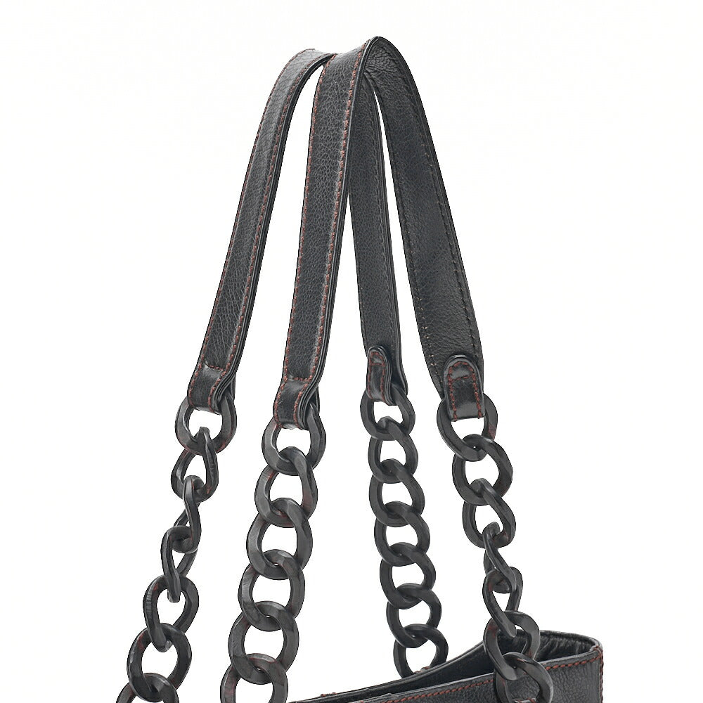 CHANEL Coco Mark Wood Chain Shoulder Caviar Skin Black Gold-Tone Hardware, Pre-Owned