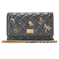 CHANEL Matelasse Chain Wallet Vintage Calf Black Gold-Tone Hardware, Pre-Owned