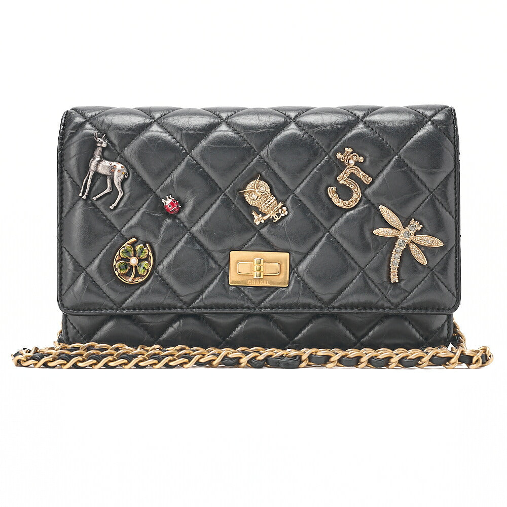 CHANEL Matelasse Chain Wallet Vintage Calf Black Gold-Tone Hardware, Pre-Owned
