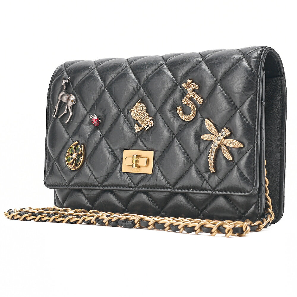 CHANEL Matelasse Chain Wallet Vintage Calf Black Gold-Tone Hardware, Pre-Owned