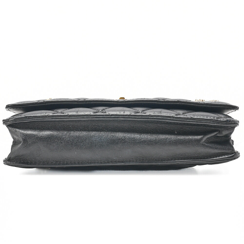 CHANEL Matelasse Chain Wallet Vintage Calf Black Gold-Tone Hardware, Pre-Owned