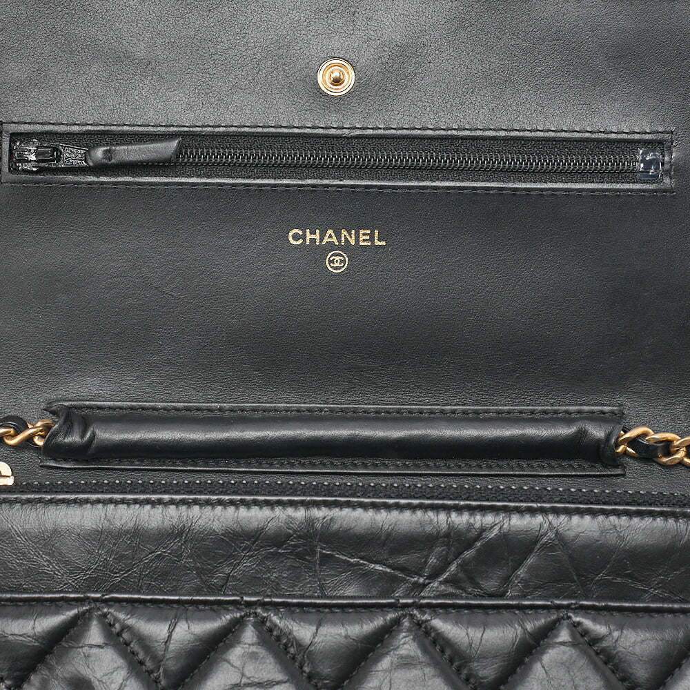 CHANEL Matelasse Chain Wallet Vintage Calf Black Gold-Tone Hardware, Pre-Owned