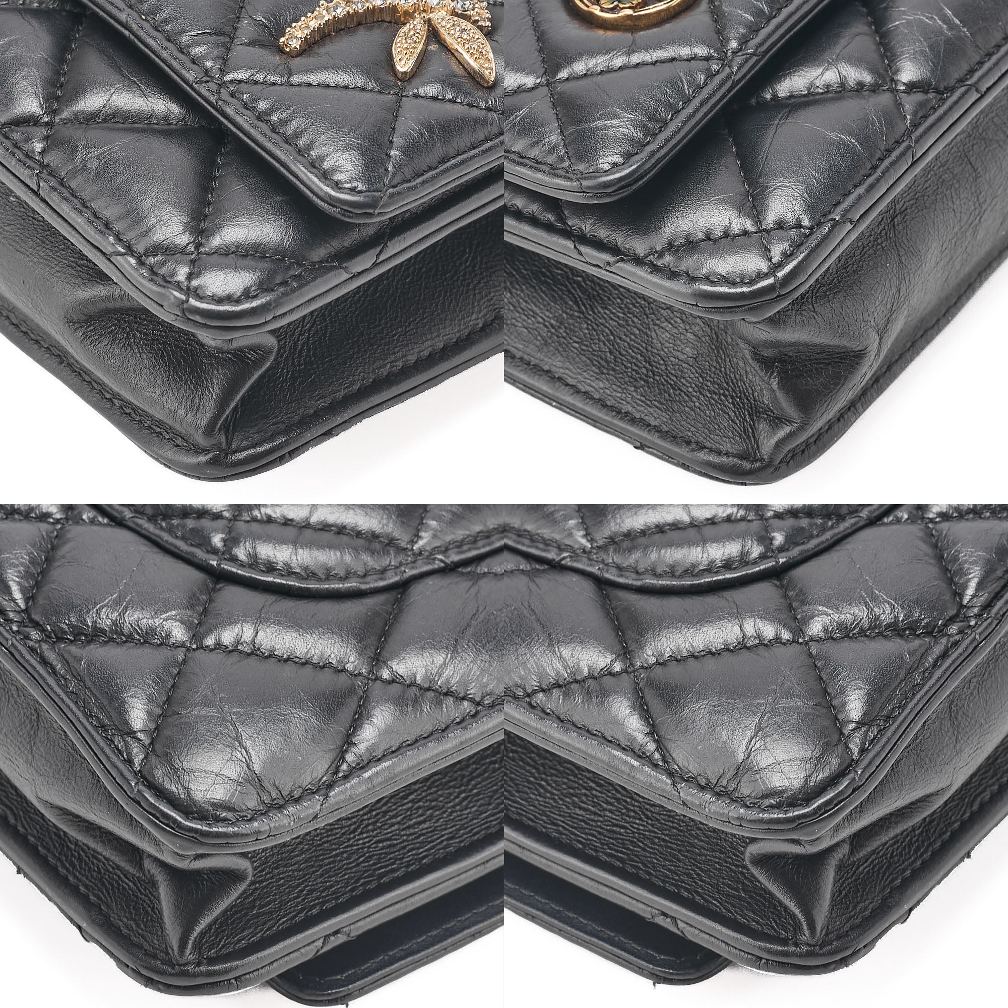 CHANEL Matelasse Chain Wallet Vintage Calf Black Gold-Tone Hardware, Pre-Owned