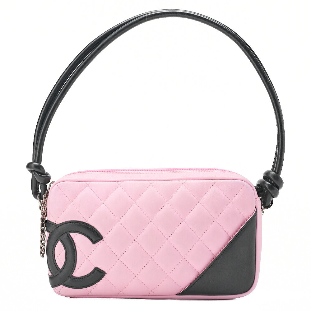 CHANEL Kanbon Line Matelasse Calf Leather Pink x Black Mini Shoulder Bag Silver-Tone Hardware, Pre-Owned