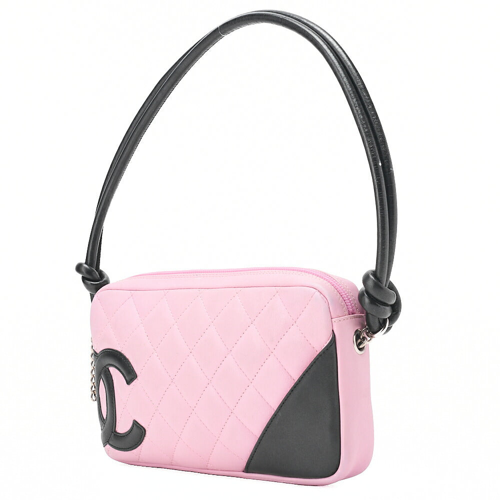 CHANEL Kanbon Line Matelasse Calf Leather Pink x Black Mini Shoulder Bag Silver-Tone Hardware, Pre-Owned