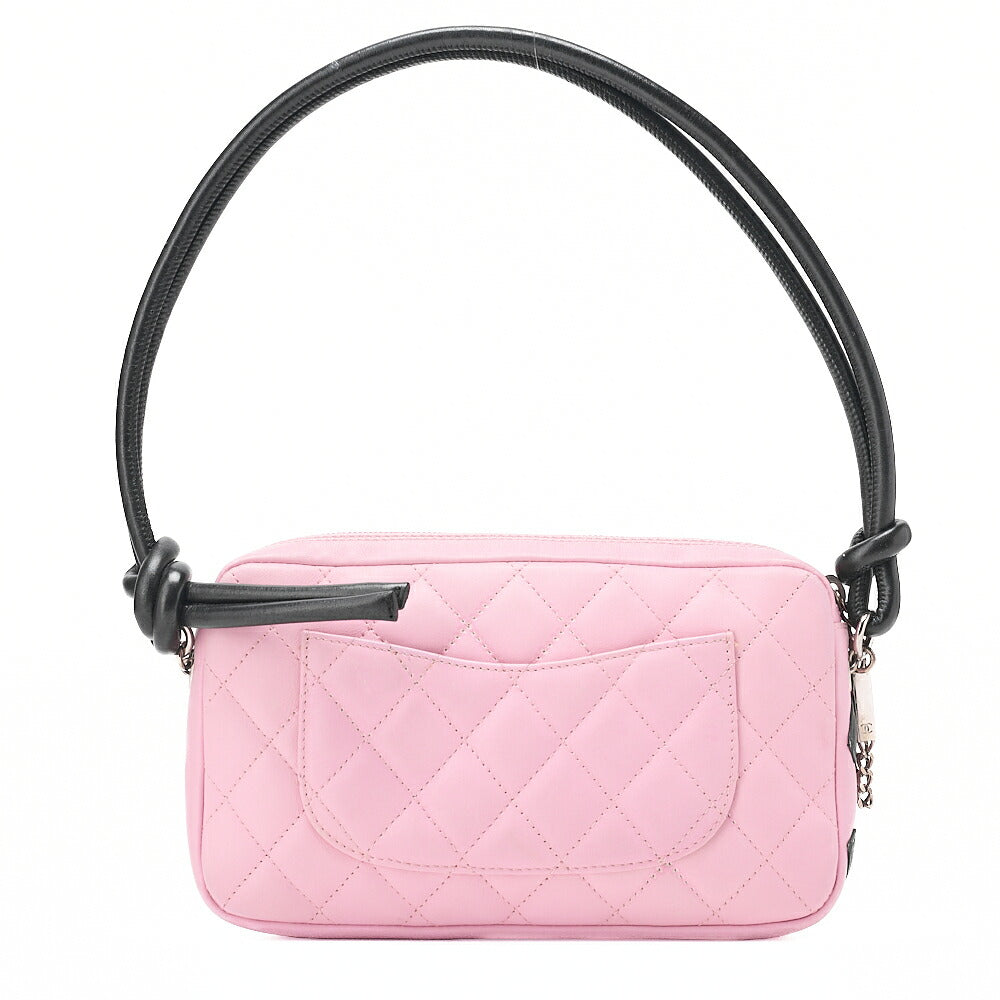 CHANEL Kanbon Line Matelasse Calf Leather Pink x Black Mini Shoulder Bag Silver-Tone Hardware, Pre-Owned