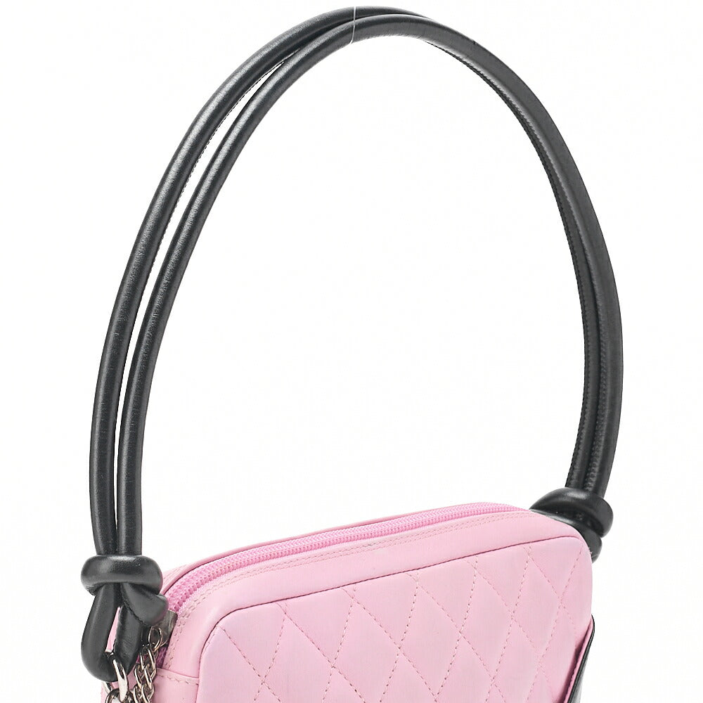 CHANEL Kanbon Line Matelasse Calf Leather Pink x Black Mini Shoulder Bag Silver-Tone Hardware, Pre-Owned