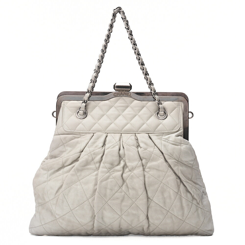 CHANEL Chanel Clase Matelasse Chain Bag Sparkle Leather Gray Silver-Tone Hardware, Pre-Owned