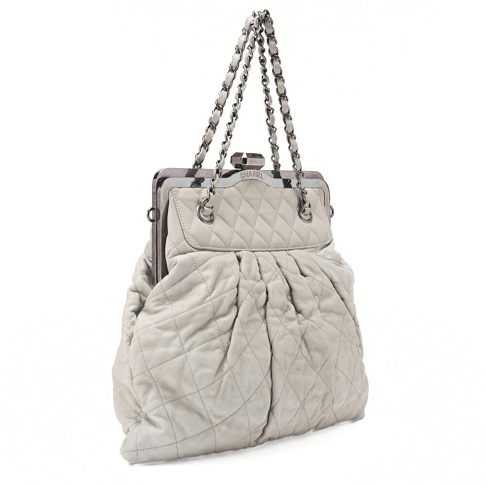 CHANEL Chanel Clase Matelasse Chain Bag Sparkle Leather Gray Silver-Tone Hardware, Pre-Owned