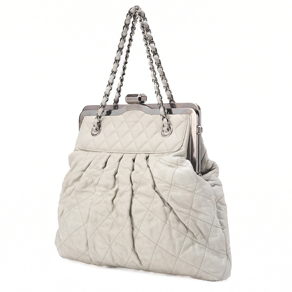 CHANEL Chanel Clase Matelasse Chain Bag Sparkle Leather Gray Silver-Tone Hardware, Pre-Owned