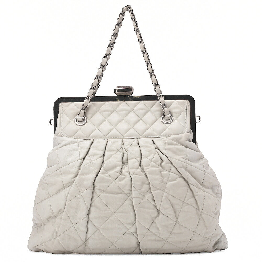 CHANEL Chanel Clase Matelasse Chain Bag Sparkle Leather Gray Silver-Tone Hardware, Pre-Owned