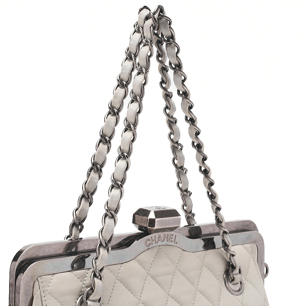 CHANEL Chanel Clase Matelasse Chain Bag Sparkle Leather Gray Silver-Tone Hardware, Pre-Owned