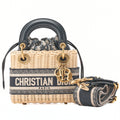 Dior Dior Trotter D Charm 2WAY Mini Handbag Canvas x Fuji Material x Leather Navy Gold-Tone Hardware, Pre-Owned