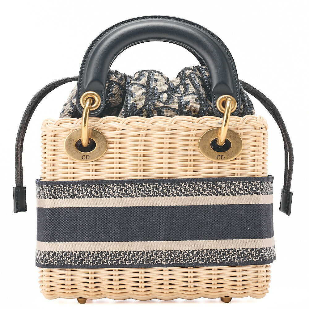 Dior Dior Trotter D Charm 2WAY Mini Handbag Canvas x Fuji Material x Leather Navy Gold-Tone Hardware, Pre-Owned