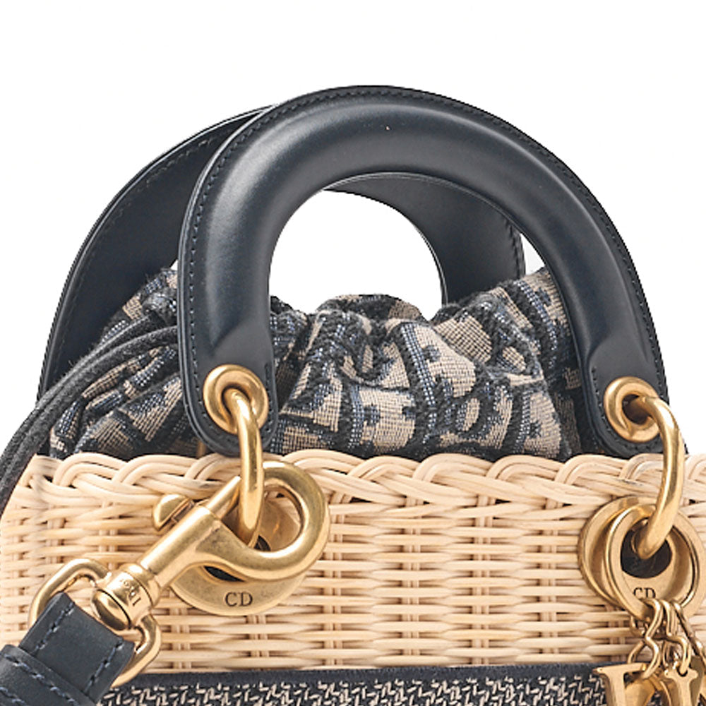 Dior Dior Trotter D Charm 2WAY Mini Handbag Canvas x Fuji Material x Leather Navy Gold-Tone Hardware, Pre-Owned