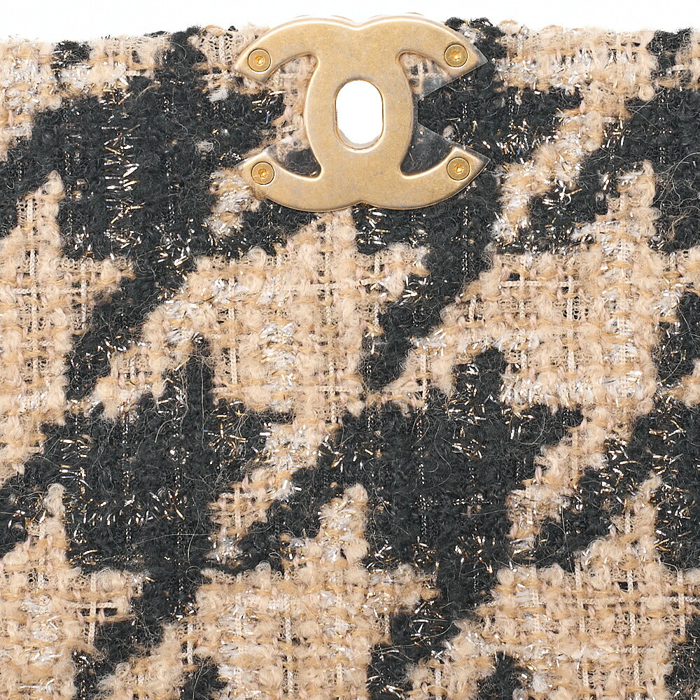 CHANEL Shoulder Bag Waist Bag Chanel 19 Matelasse Tweed Beige x Black Silver x Gold-Tone Hardware, Pre-Owned